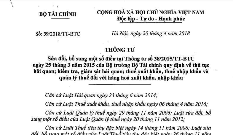 THÔNG TƯ 39-2018-TT-BTC